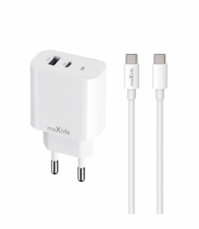 Maxlife ładowarka sieciowa PD QC MXTC-06-30AC 1x USB-C 1x USB 30W biała + kabel USB-C - USB-C 60W TFO OEM0101315