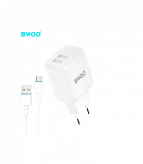BWOO ładowarka sieciowa CDA60C 2x USB 2,4A biała + kabel USB-C TFO GSM113492