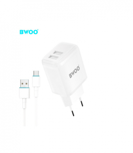 BWOO ładowarka sieciowa CDA60C 2x USB 2,4A biała + kabel USB-C TFO GSM113492