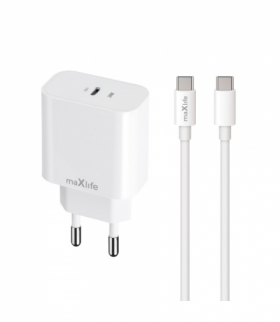 Maxlife ładowarka sieciowa PD QC MXTC-06-20C 1x USB-C 20W biała + kabel USB-C - USB-C 20W TFO OEM0101311