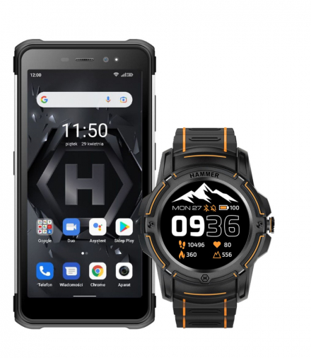 Zestaw Smartfon Hammer Iron 4 srebrny + Hammer Watch Plus Hammer TELAOSMAHAM00008