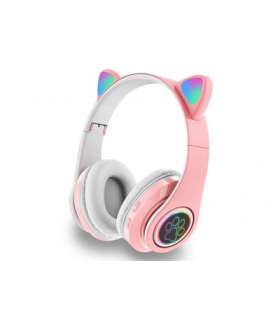 Słuchawki dziecięce RGB z uszkami, różowe LAMEX LXUM1P