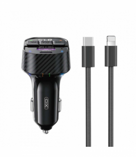 XO transmiter FM BCC17 Bluetooth MP3 ładowarka samochodowa 30W czarna + kabel USB-C - Lightning TFO GSM184875