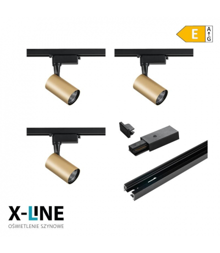 Oświetlenie szynowe - zestaw 3 x 5 W, złoty, X-LINE DPM STR-3X5G