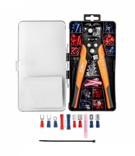 Automatyczny ściągacz izolacji 205mm, czołowy + konektory 230 szt. GTX NEO Tools 01-542