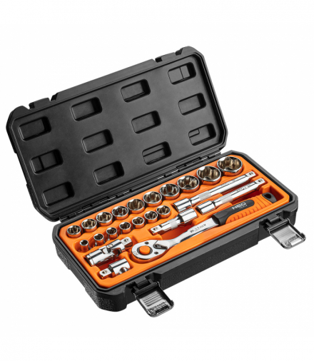 Klucze nasadowe 1/2", zestaw 23 szt. GTX NEO Tools 08-694