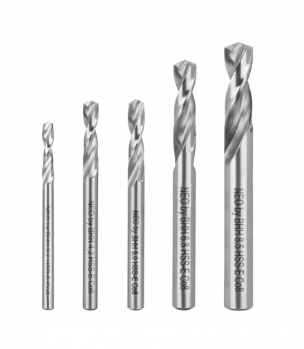 Wiertła specjalistyczne do rozwiercania zapieczonych śrub, HSS-E Co8, 3.2-8.5 mm, krótkie, kpl.5szt. GTX NEO Tools 08-950