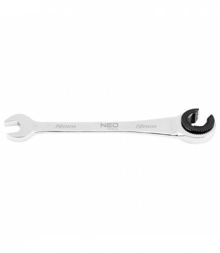 Klucz płasko-oczkowy, rozcięty z grzechotką, 19 mm GTX NEO Tools 09-266