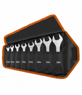 Klucze płaskie dwustronne, super cienkie, 5.5 x 27 mm, zestaw 8 szt., materiałowe etui GTX NEO Tools 09-860