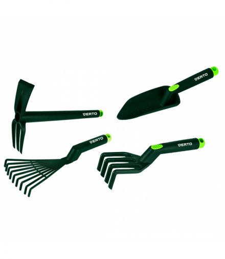 Zestaw narzędzi ręcznych 4 szt. tworzywo sztuczne (grabki, pazurki, łopatka, motyko/pazurki) GTX VERTO 15G419