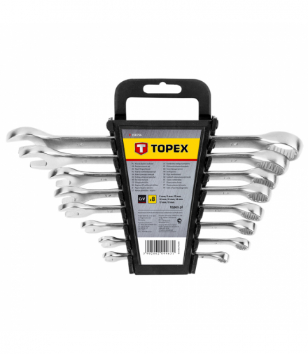 Klucze płasko-oczkowe 6-19 mm, zestaw 8 szt. GTX TOPEX 35D756