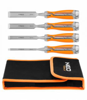 Dłuta 6, 12, 18, 24, zestaw 4 szt. Uchwyt dwukomponentowy. Pakowane w etui GTX NEO Tools 37-900