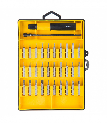Końcówki wkrętakowe precyzyjne z uchwytem, zestaw 32 szt. GTX TOPEX 39D555