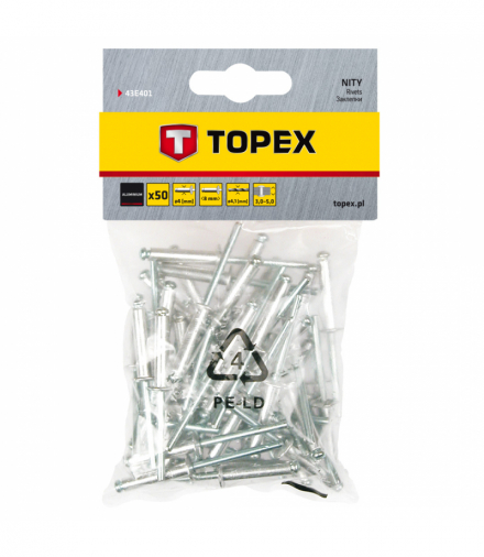Nity aluminiowe 4.0 x 8 mm, 50 szt. GTX TOPEX 43E401