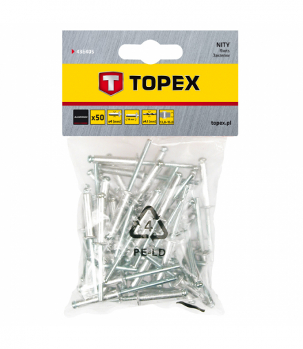 Nity aluminiowe 4.0 x 18 mm, 50 szt. GTX TOPEX 43E405