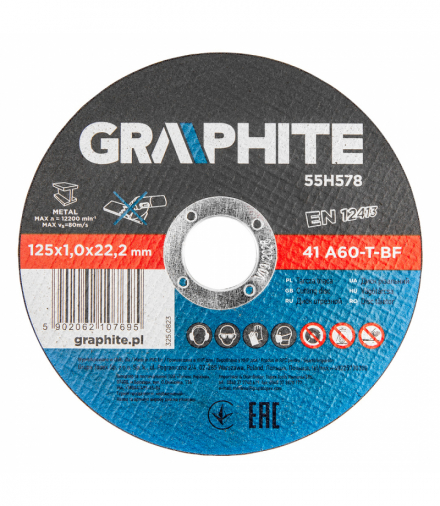 Tarcze tnące do metalu 125 x 1.0 x 22.2 mm, 41 A60-T-BF, 10 sztuk folia GTX GRAPHITE 55H578