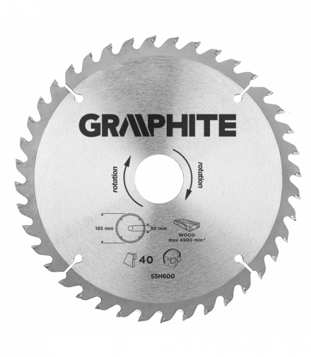 Tarcza do pilarki, widiowa, 185 x 30 mm, 40 zębów GTX GRAPHITE 55H600