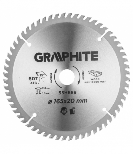 Tarcza do pilarki, zagłębiarki, widiowa, 165 x 20 mm, 60 zębów GTX GRAPHITE 55H689