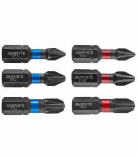 Bity udarowe PH1/2/3, PZ1/2/3 x 25 mm, 6 szt. GTX GRAPHITE 56H540