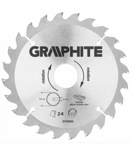 Tarcza do pilarki, widiowa, 165 x 30 mm, 24 zęby GTX GRAPHITE 57H650
