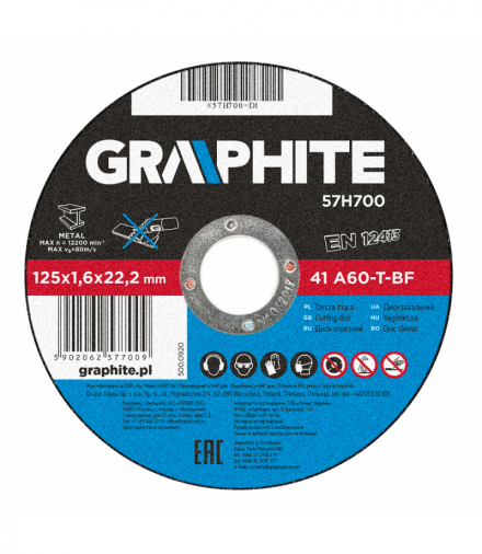 Tarcza tnąca do metalu 125 x 1.6 x 22 mm, 41 A60-T-BF GTX GRAPHITE 57H700