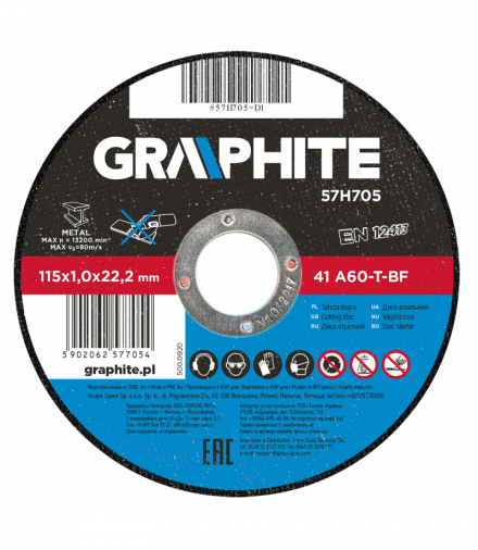 Tarcza tnąca do metalu 115 x 1.0 x 22.2 mm, 41 A60-T-BF GTX GRAPHITE 57H705