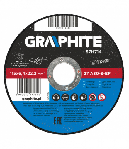 Tarcza szlifierska do metalu 115 x 6.4 x 22.2 mm, 27 A30-S-BF GTX GRAPHITE 57H714