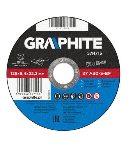 Tarcza szlifierska do metalu 125 x 6.4 x 22.2 mm, 27 A30-S-BF GTX GRAPHITE 57H715