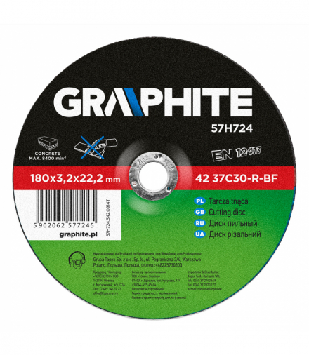 Tarcza tnąca do kamienia 180 x 3.2 x 22.2 mm, 42 37C30-R-BF GTX GRAPHITE 57H724