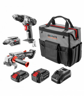 Zestaw E+: wiertarka(58G000), szlifierka(58G003), adapter USB(58G025), 2x aku(58G001/04),ład(58G002) GTX GRAPHITE 58G093-CS