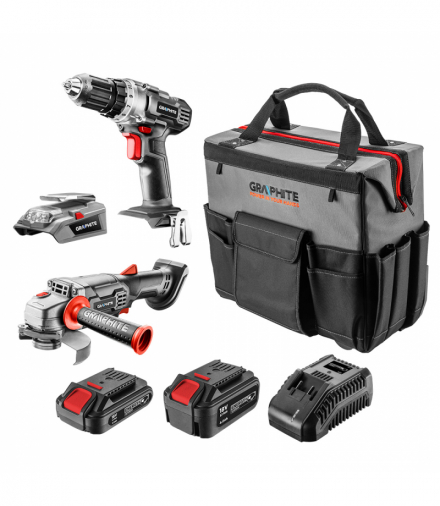 Zestaw E+: wiertarka(58G000), szlifierka(58G003), adapter USB(58G025), 2x aku(58G001/04),ład(58G002) GTX GRAPHITE 58G093-CS