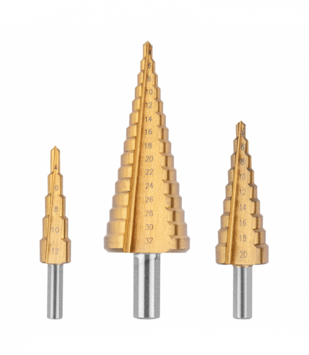 Wiertła stopniowe 4-12, 4-20, 4-32 mm, TiN, zestaw 3 szt. GTX VERTO 60H820