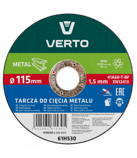 Tarcza tnąca do metalu 115 x 1.5 x 22.2 mm GTX VERTO 61H530
