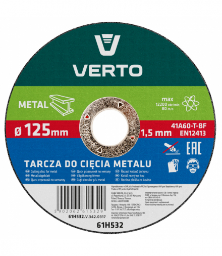 Tarcza tnąca do metalu 125 x 1.5 x 22.2 mm GTX VERTO 61H532