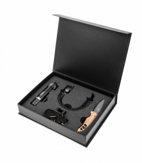 Set 3 elementy (latarka czołowa 99-026, bransoletka survivalowa 5 w 1 63-140, nóż składany) GTX NEO Tools 63-033