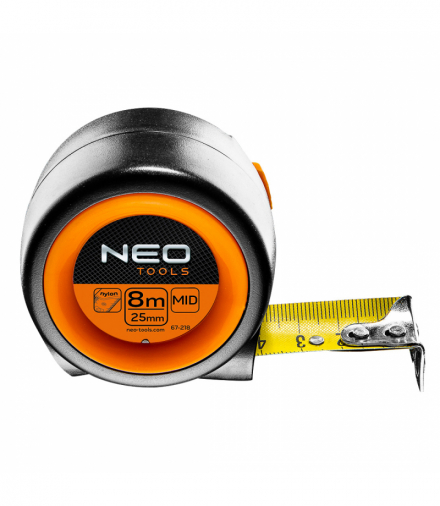 Miara zwijana stalowa kompaktowa 8 m x 25 mm, auto-stop, magnes GTX NEO Tools 67-218