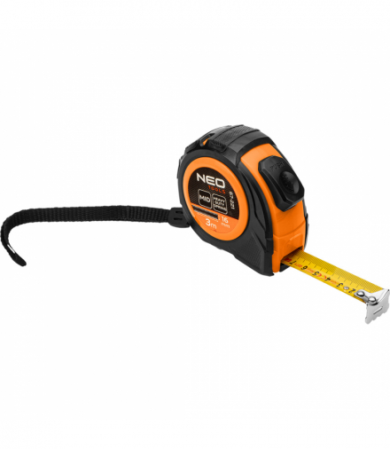 Miara zwijana stalowa 3 m x 16 mm, auto blokada, dwa przyciski stop GTX NEO Tools 67-221