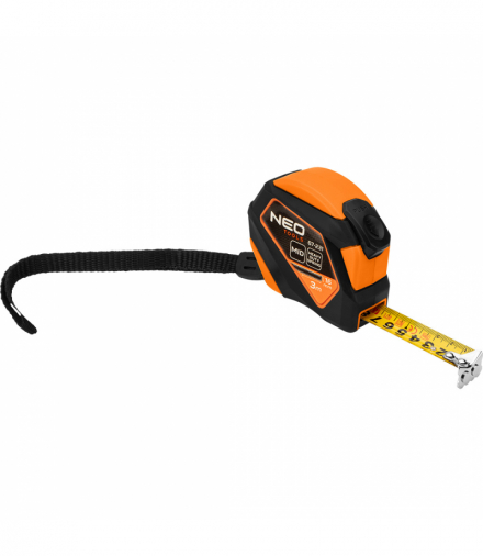 Miara zwijana stalowa 3 m x 16 mm, auto blokada, przycisk stop, magnes GTX NEO Tools 67-231