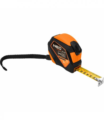 Miara zwijana stalowa 5 m x 19 mm, auto blokada, przycisk stop, magnes GTX NEO Tools 67-232