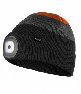 Czapka z latarką LED, czarno-szaro-pomarańczowa WARM GTX NEO Tools 81-631