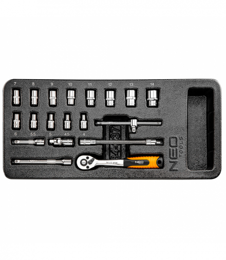 Klucze nasadowe 1/4", zestaw 19 szt., wkładka GTX NEO Tools 84-237