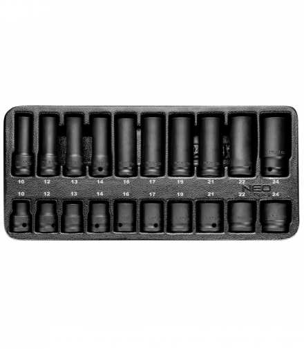 Nasadki udarowe 1/2", 10-24 mm, zestaw 20 szt., wkładka GTX NEO Tools 84-241