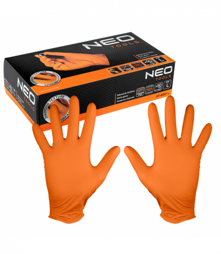 Rękawiczki nitrylowe, pomarańczowe, 50 sztuk, rozmiar L GTX NEO Tools 97-690-L