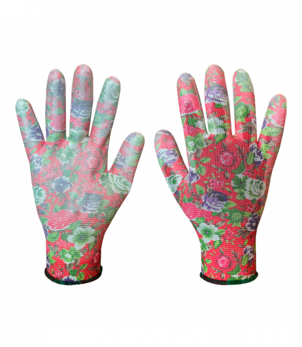Rękawice ogrodowe pokryte PU, wzór róże, rozmiar 7" GTX VERTO 97H143