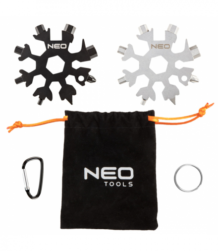 Narzędzie wielofunkcyjne płatek śniegu 19 w 1, 2 szt. czarny i szary, klucze imbusowe, klucze sześciokątne, wkrętak płaski i krzyżakowy, otwieracz, ostrze i inne GTX NEO Tools GD015