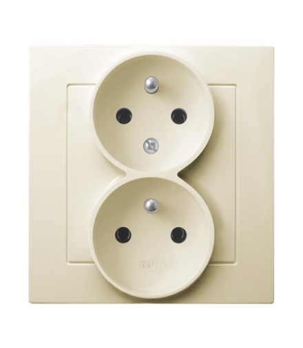 AS GP-2GC/27 Gniazdo podwójne z uziemieniem z funkcją niezamienności faz, ECRU