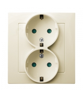 AS GP-2GSP/27 Gniazdo podwójne z uziemieniem schuko z przesłonami torów prądowych, ECRU