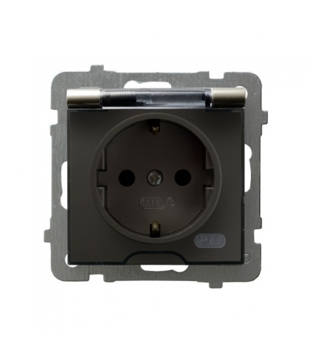 AS GPH-1GS/m/45/d Gniazdo bryzgoszczelne z uziemieniem schuko IP-44 wieczko przezroczyste, SATYNA LIGHT