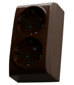 BIS GN-2BSP/24 Gniazdo podwójne z uziemieniem schuko z przesłonami torów prądowych, BRĄZOWY