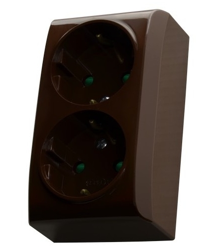 BIS GN-2BSP/24 Gniazdo podwójne z uziemieniem schuko z przesłonami torów prądowych, BRĄZOWY